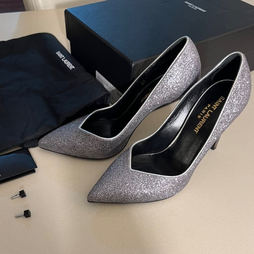 Saint Laurent Paris Glitter Pumps Heels 36.5 - Picture 3 of 8